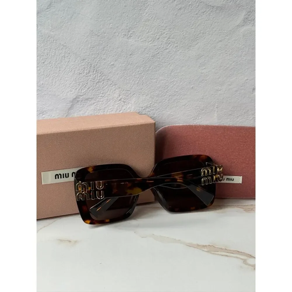 NEW Miu Miu MU10YS Havana Brown Gold Square Sunglasses